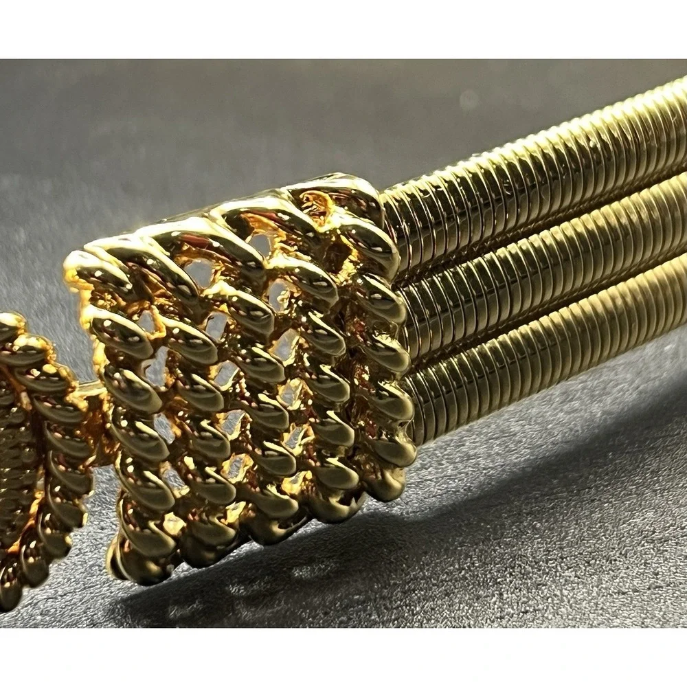 Vintage St John Gold Toned Stretchy Coil Belt with Rhinestone Medallions